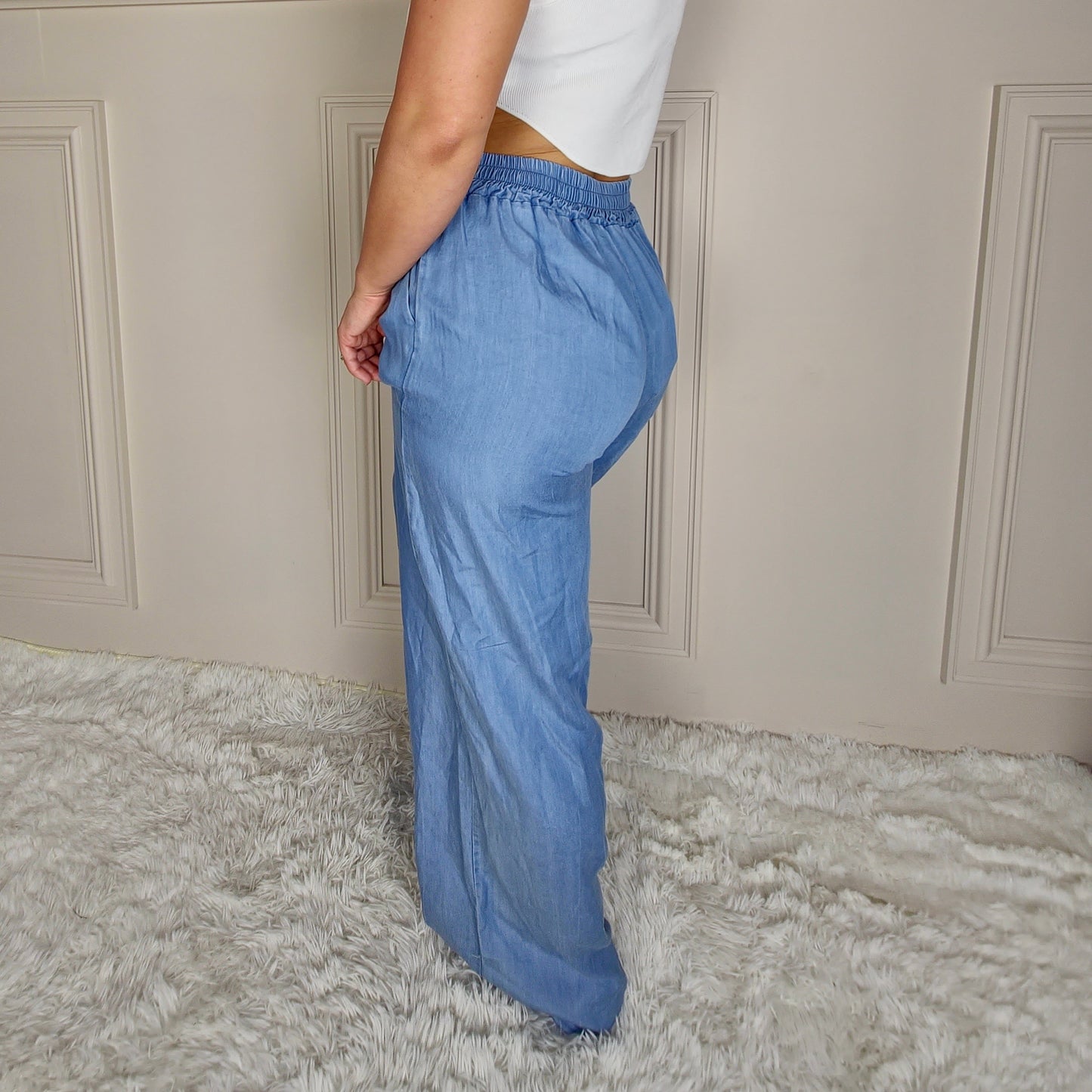 ZARINA - Wide Leg Pocket Detail Trousers Light Blue