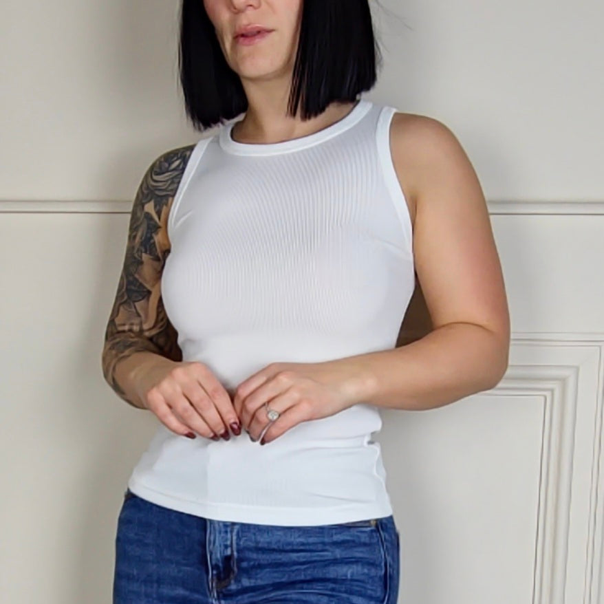 NADIA - Ribbed Vest Top White