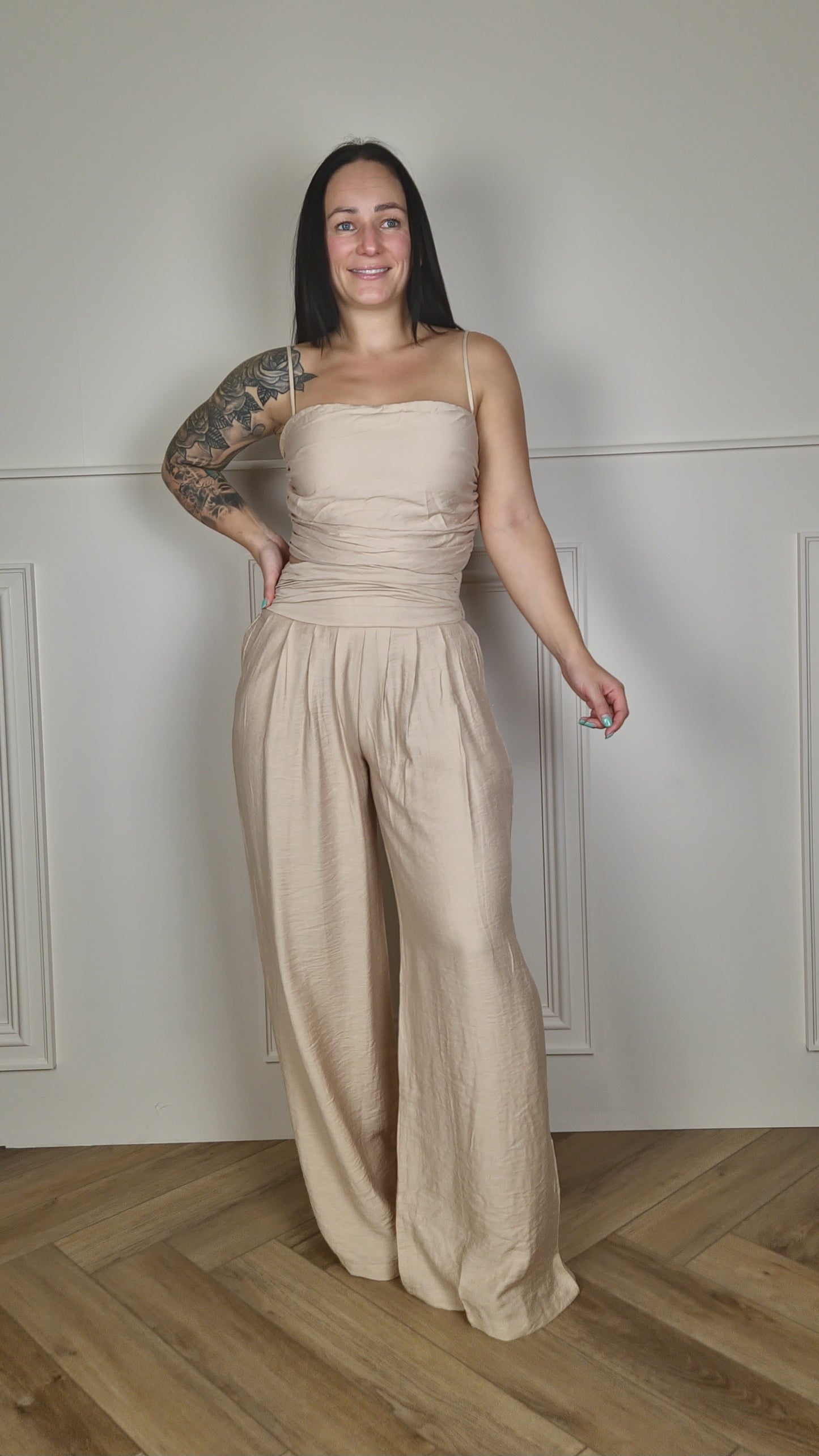 FRAN - Tie Front Crop Top & Wide Leg Trousers
