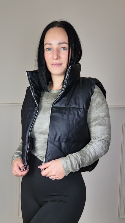 KENNEDY - PU Padded Cropped Gilet