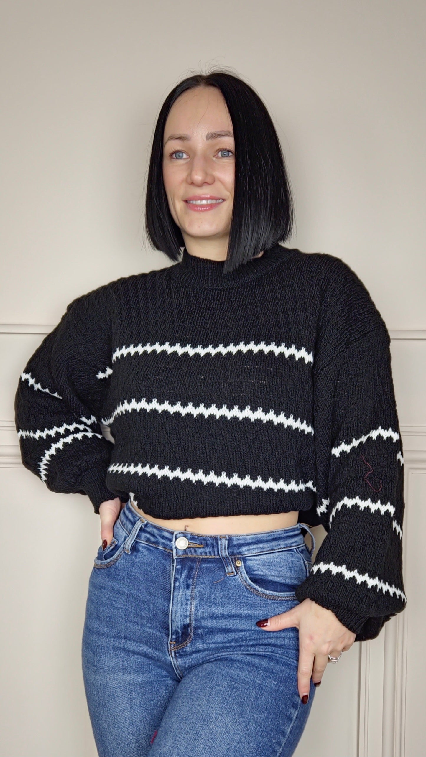 CINDY - Patterned Knitted Jumper Black