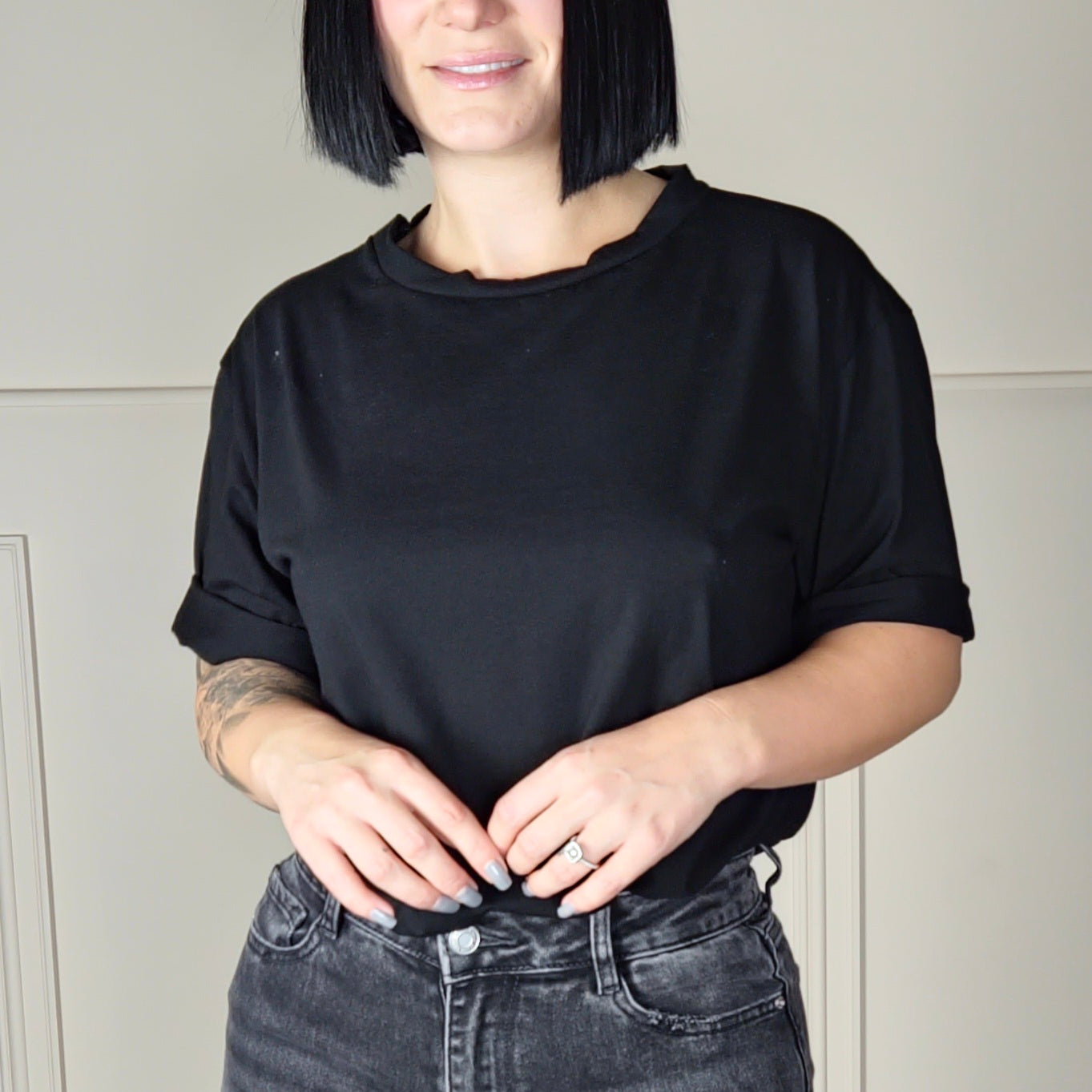 ANGEL - Black 100% Cotton Angel Wing Tee