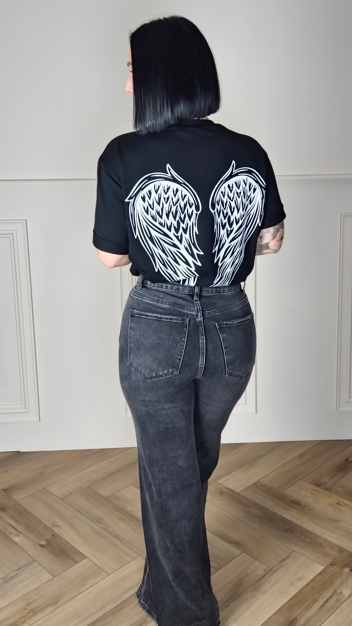 ANGEL - Black 100% Cotton Angel Wing Tee
