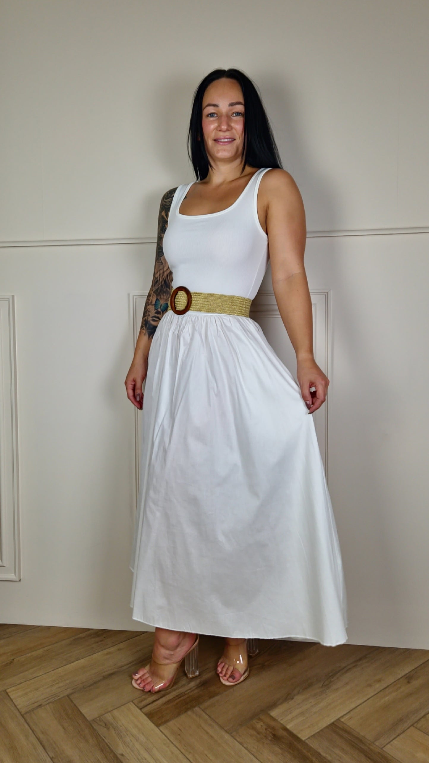 KEELEY - Two Tone Dress White/White