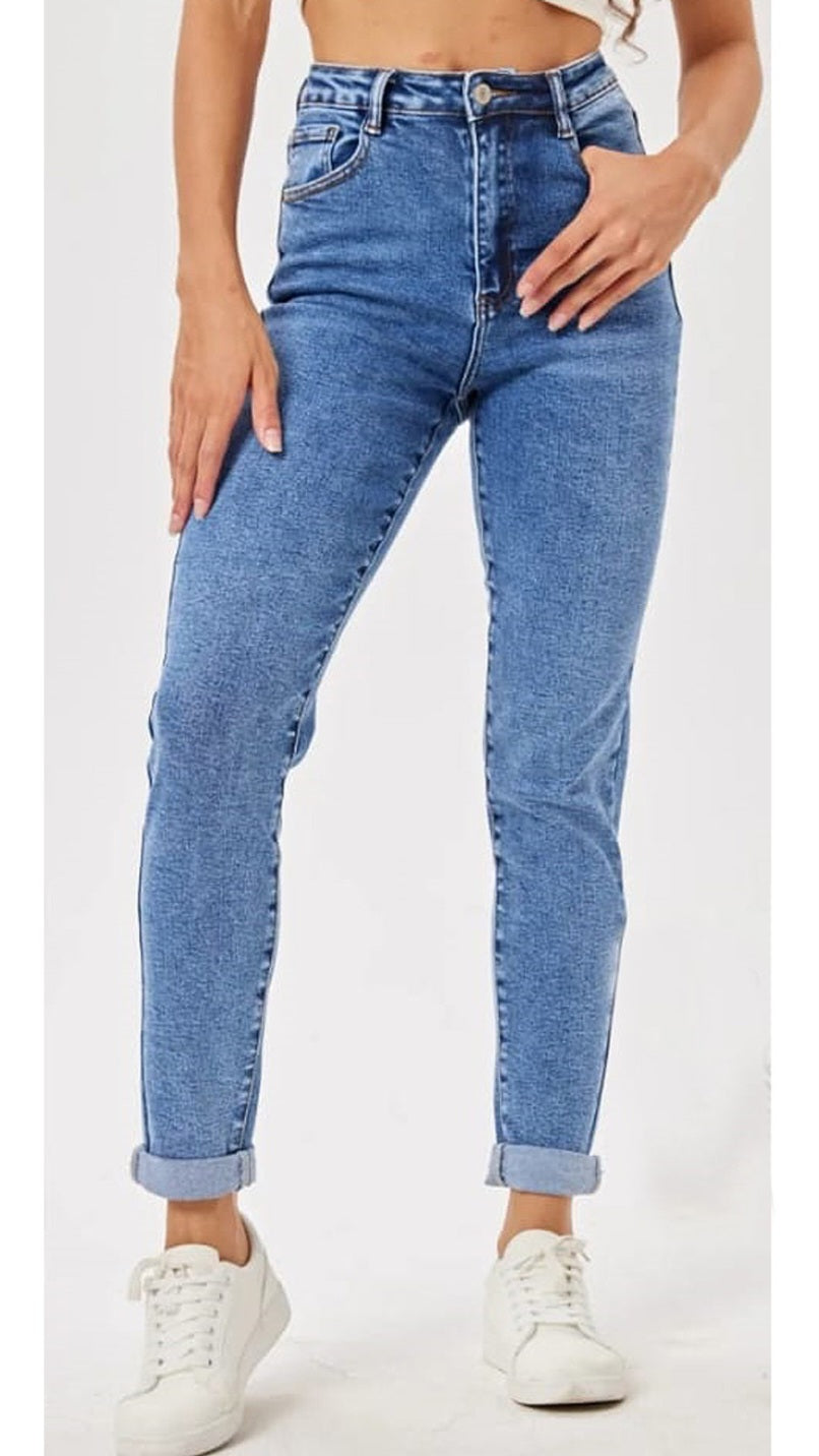 PIPPA - Mid Blue High Waist Jeans