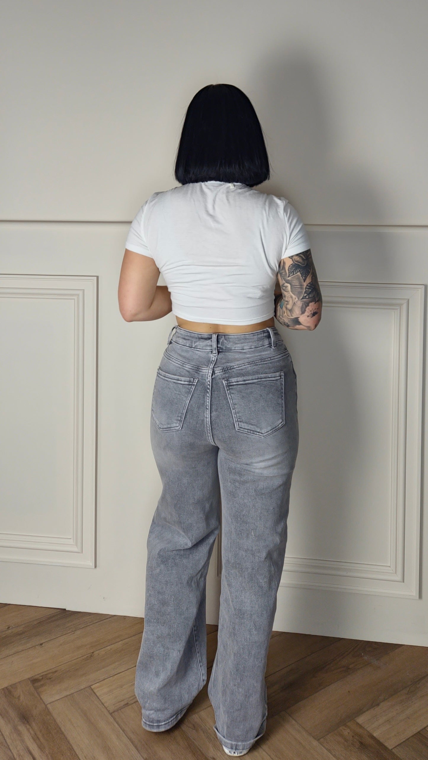 HAYLEY - High Waist Dad Fit Stretch Denim Grey Jeans