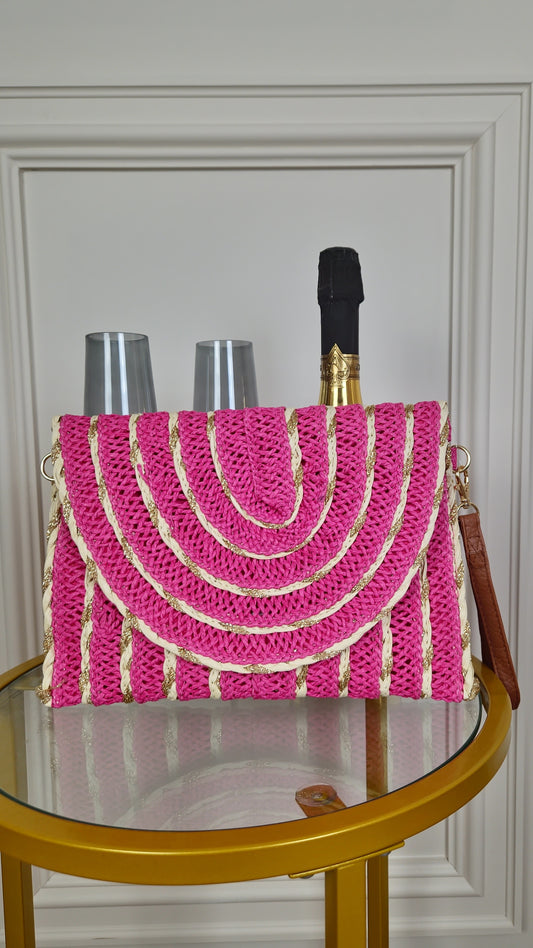 SKYLAR - Metallic Striped Woven Clutch Bag Fuchsia