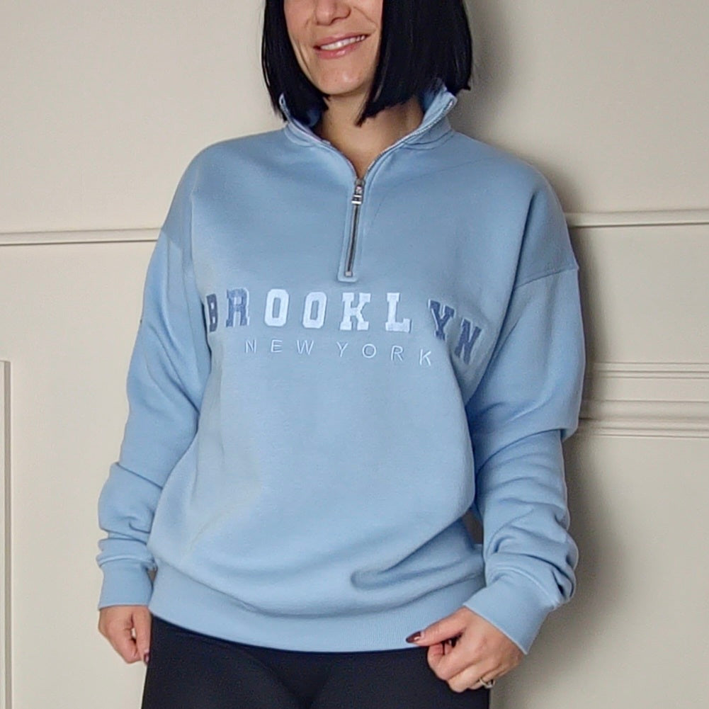 BROOKLYN - Half Zip Sweatshirt Baby Blue