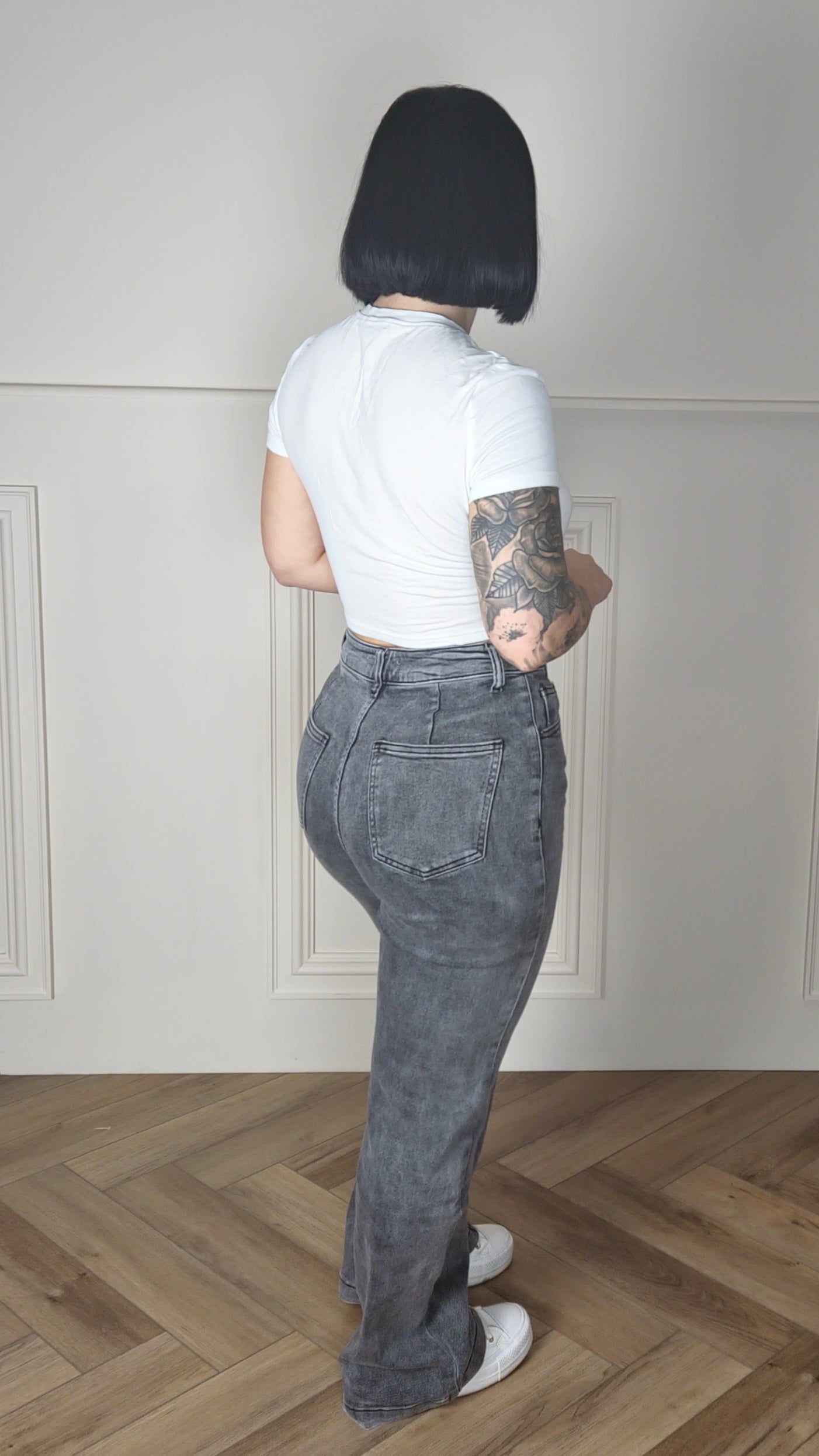 LOLITA - Grey Straight Leg High Waist Stretch Denim Jeans
