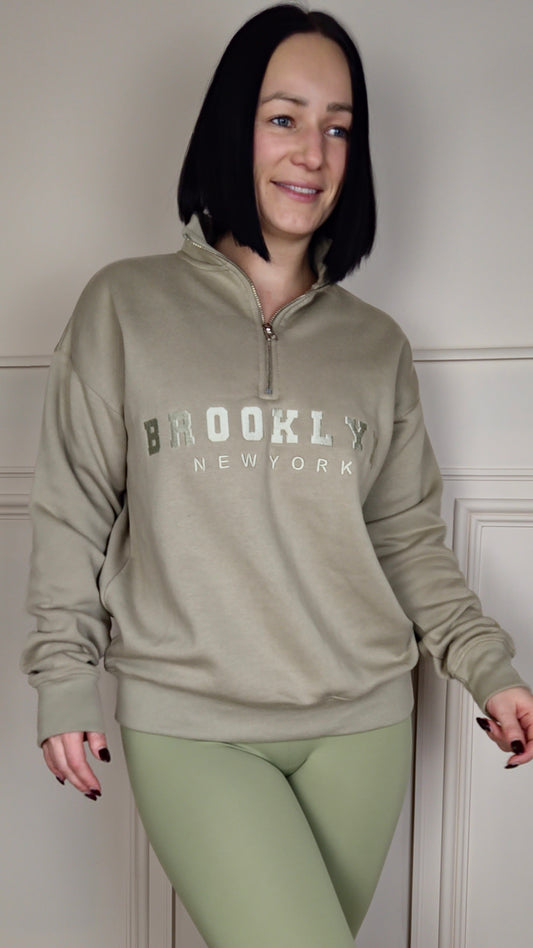 BROOKLYN - Half Zip Sweatshirt Sage Green
