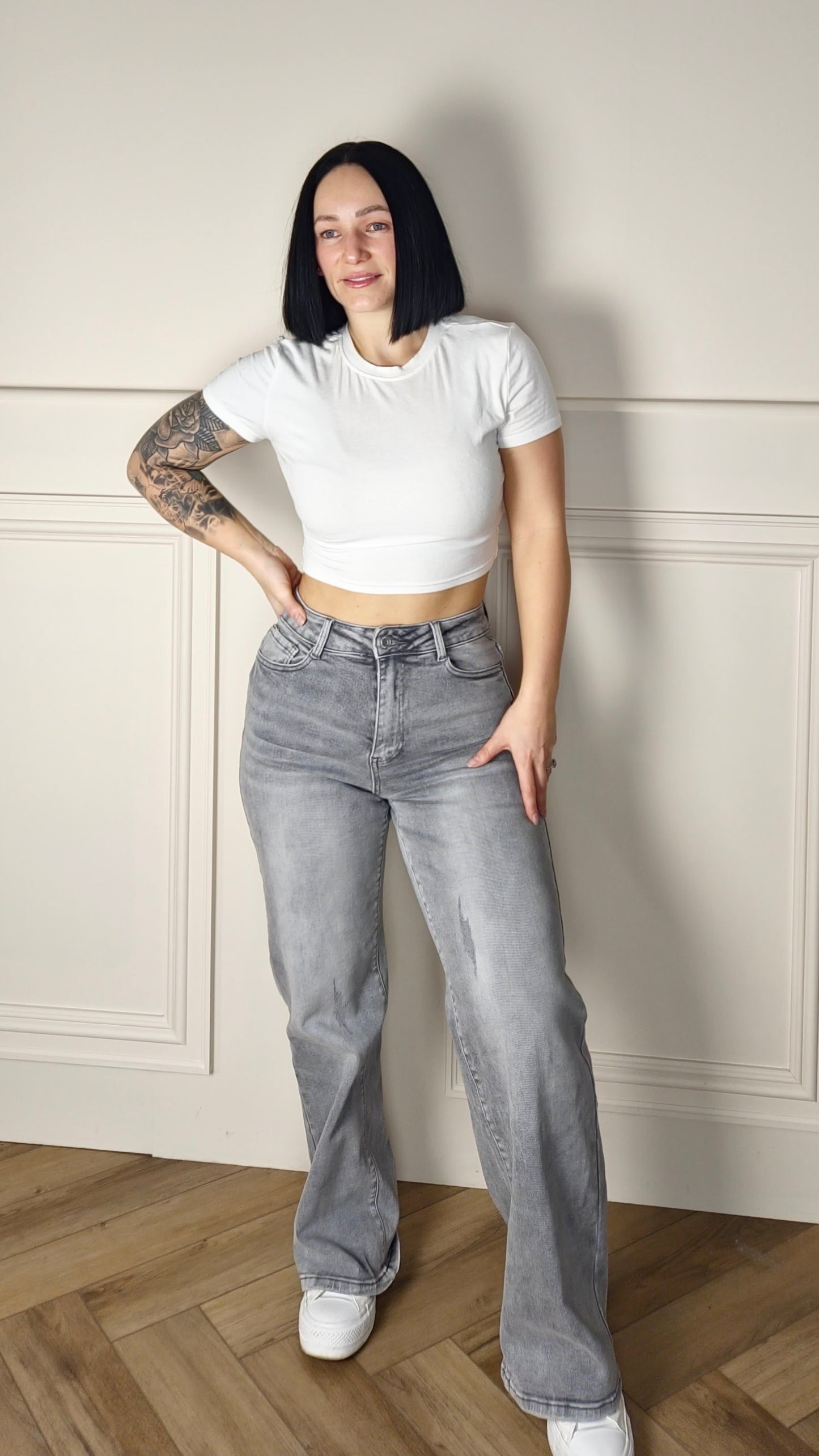 HAYLEY - High Waist Dad Fit Stretch Denim Grey Jeans