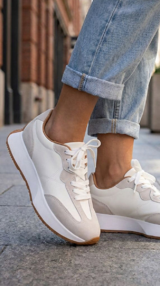ROBYN - White Lace Up Chunky Trainer