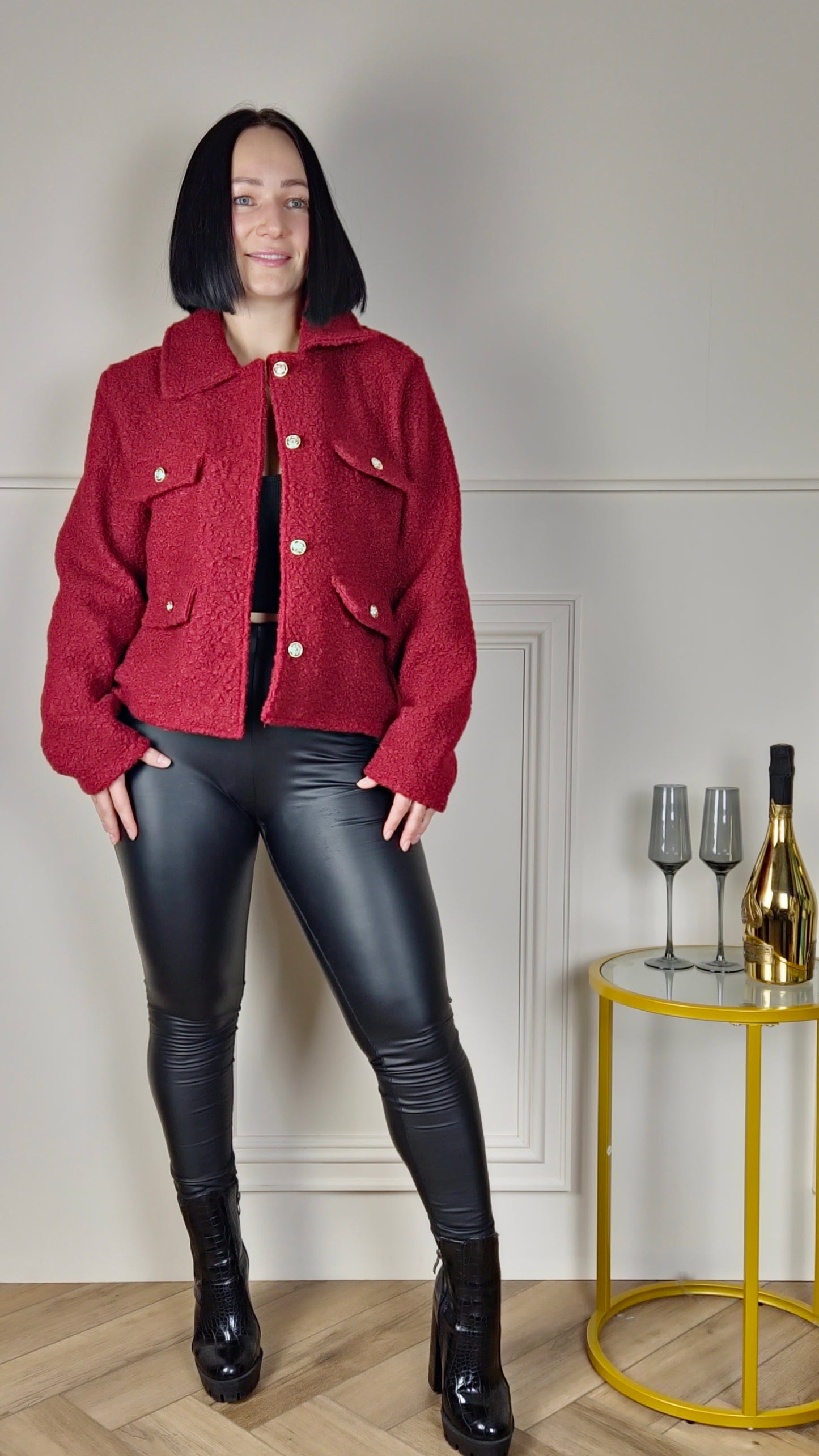 NEELA - Teddy Borg Button Detail Jacket Wine