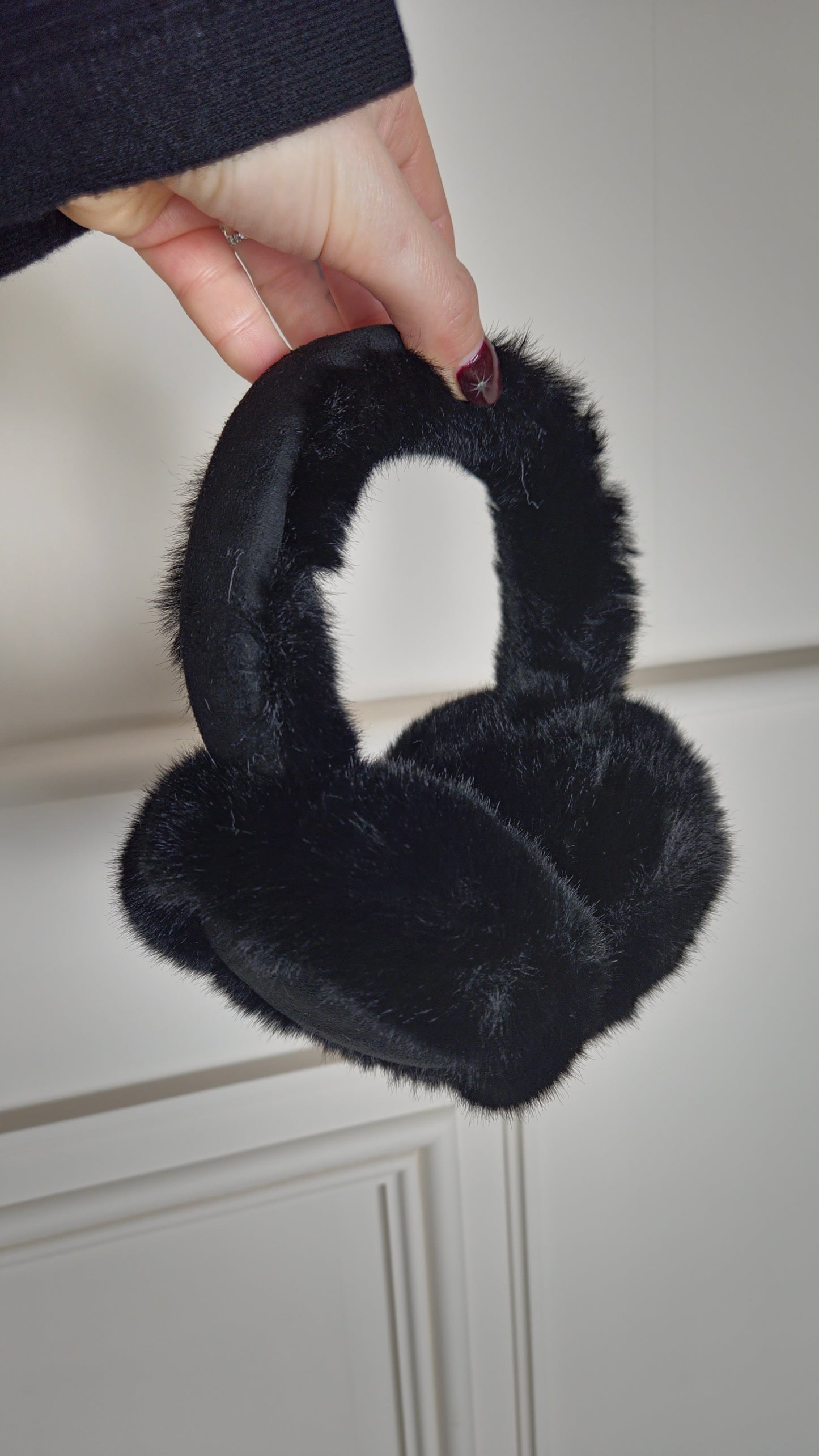 DINA - Faux Suede & Fur Ear Muffs Black