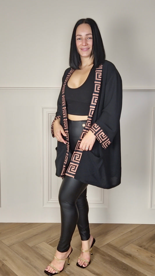 LYNDA - Italian 3/4 Sleeve Open Front Jacket Mocha (Curve)