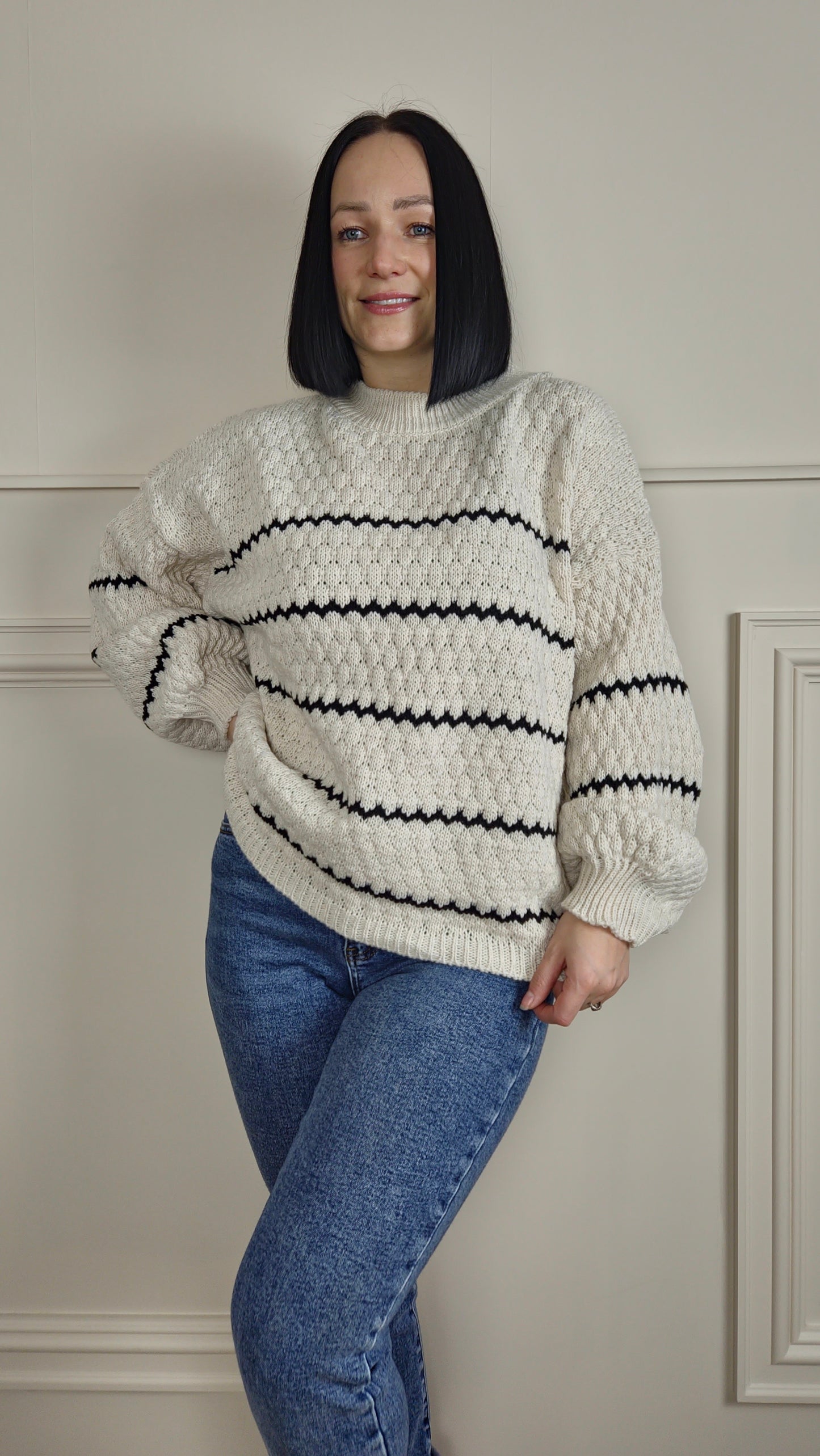 CINDY - Patterned Knitted Jumper Cream