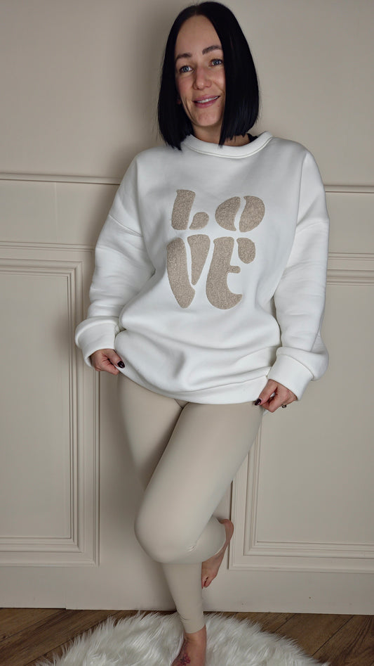 LOVE Graphic Fleece Lined Jumper Ivory