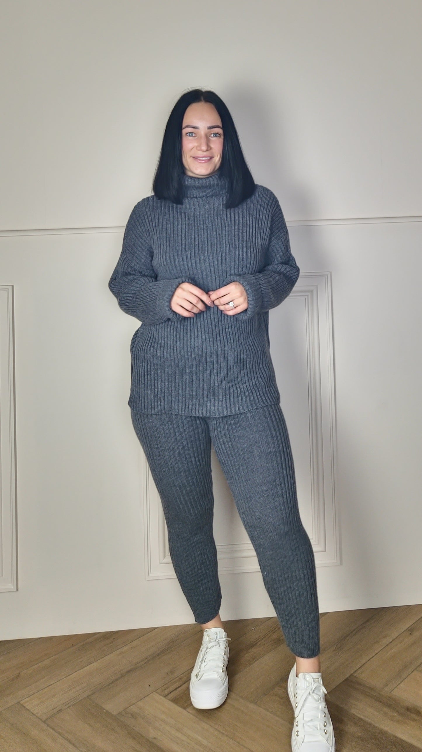 ROISIN - Two Piece Roll Neck Jumper & Leggings Set Grey