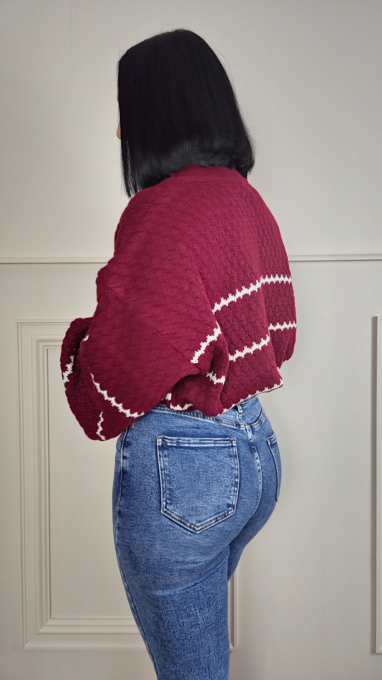 CINDY - Patterned Knitted Jumper Burgundy