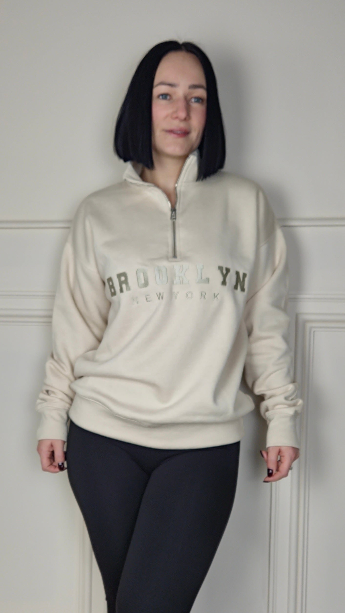 BROOKLYN - Half Zip Sweatshirt Cream