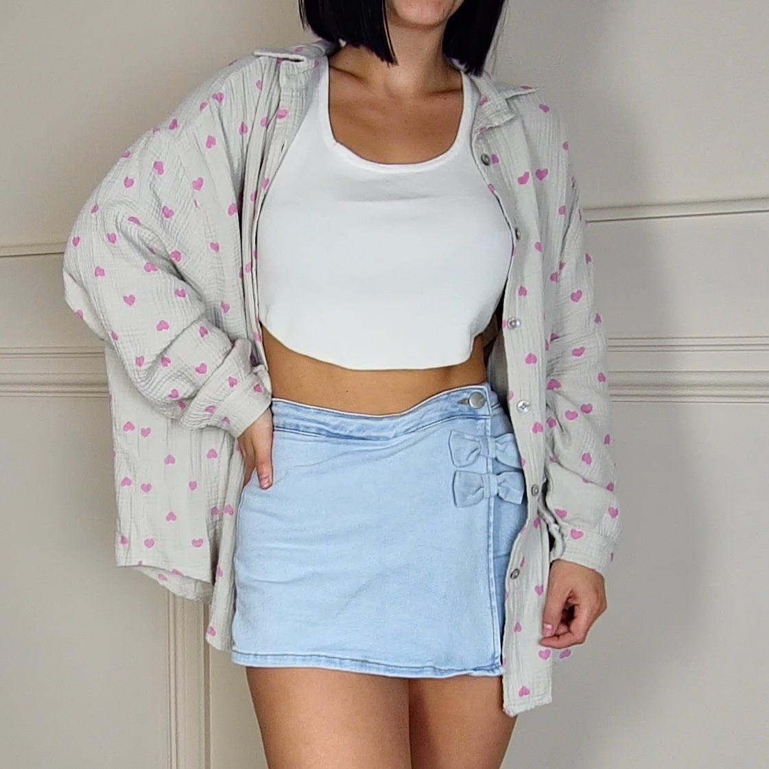 DINA - 100% Cotton Heart Shirt Stone