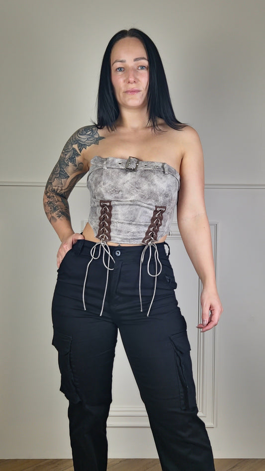ELSIE - Faux Leather Bandeau Top Stone
