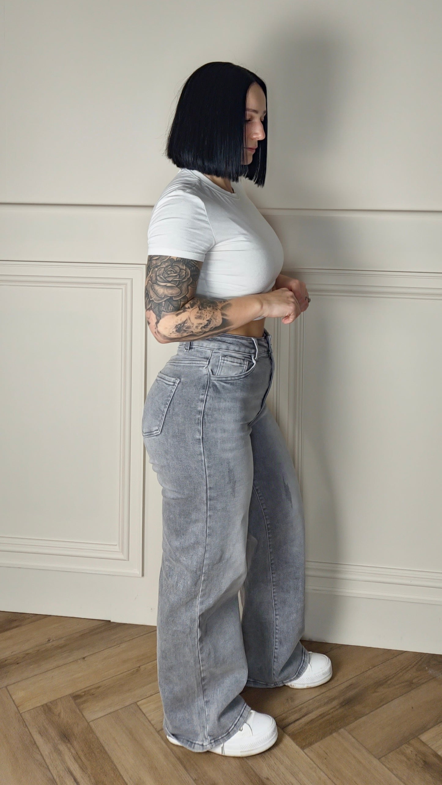 HAYLEY - High Waist Dad Fit Stretch Denim Grey Jeans