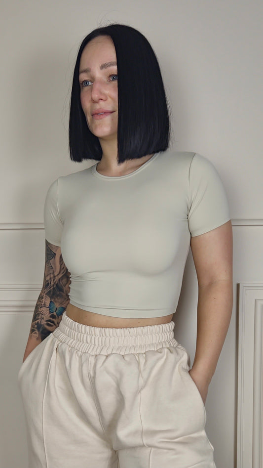 LUCIA - Crew Neck Crop Top Beige