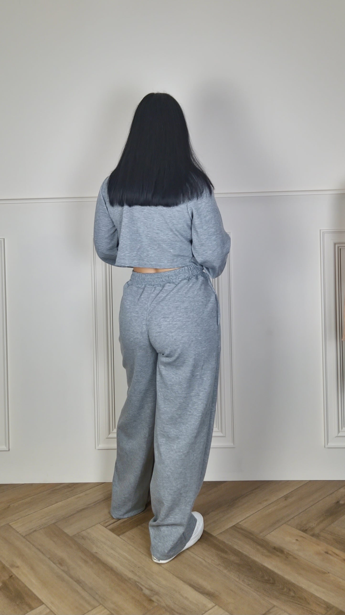 MONIQUE - Bomber Zip Up Jacket With Wide Leg Trouser Set Dark Grey