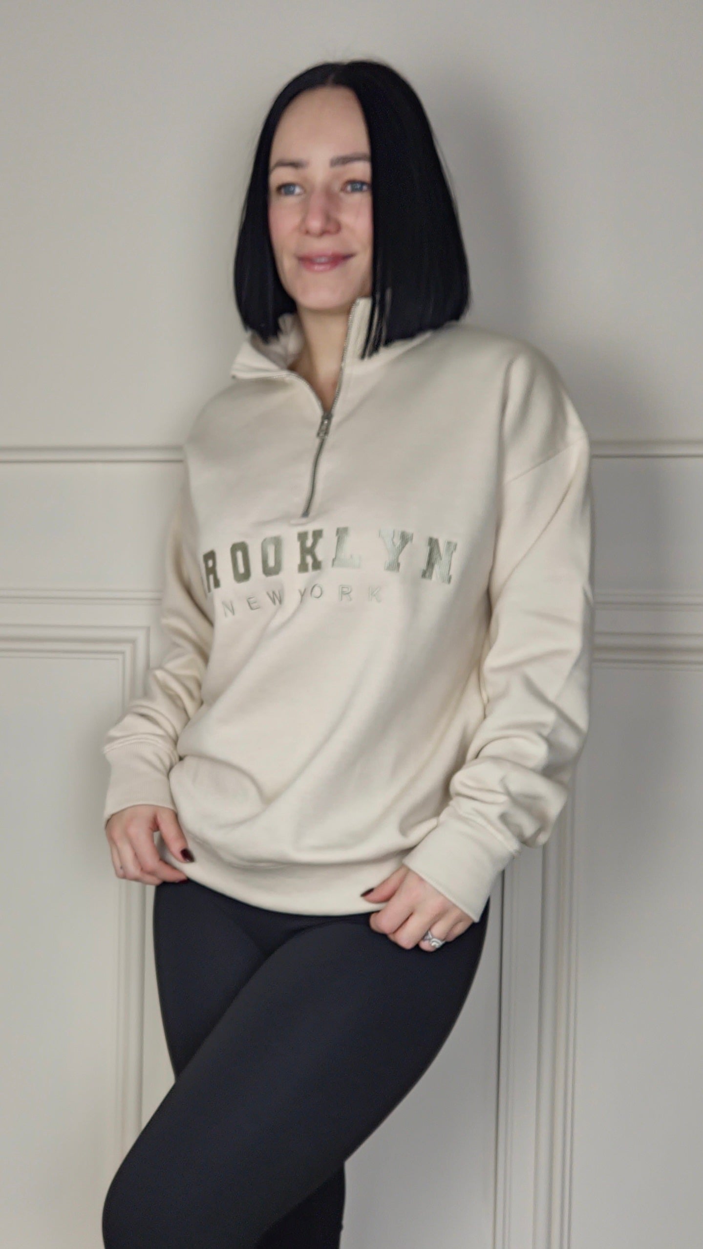 BROOKLYN - Half Zip Sweatshirt Cream