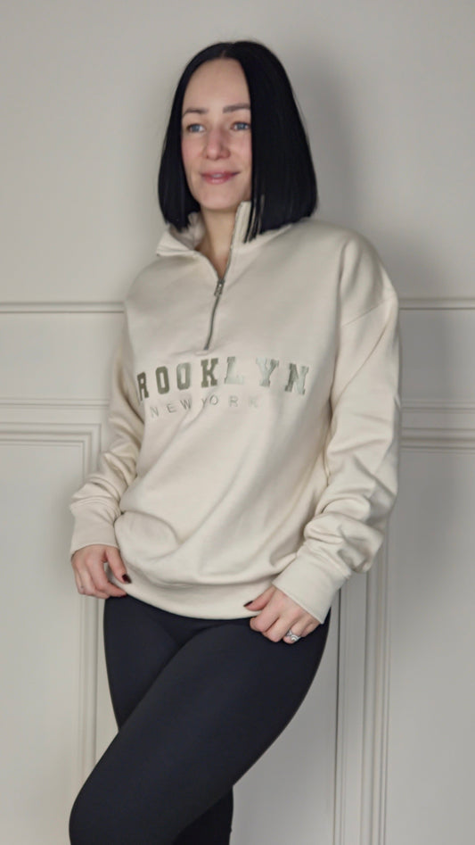 BROOKLYN - Half Zip Sweatshirt Cream