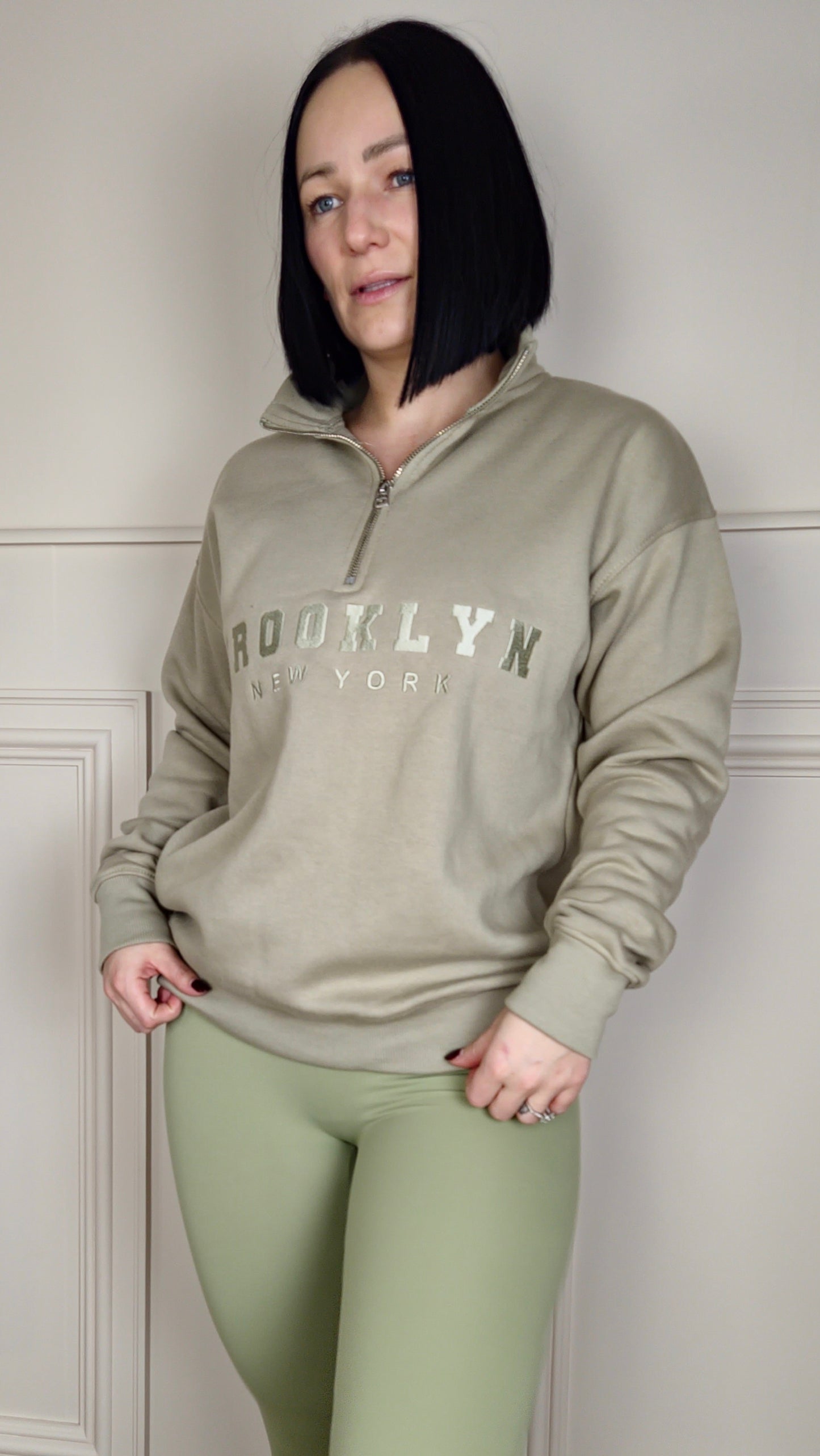 BROOKLYN - Half Zip Sweatshirt Sage Green