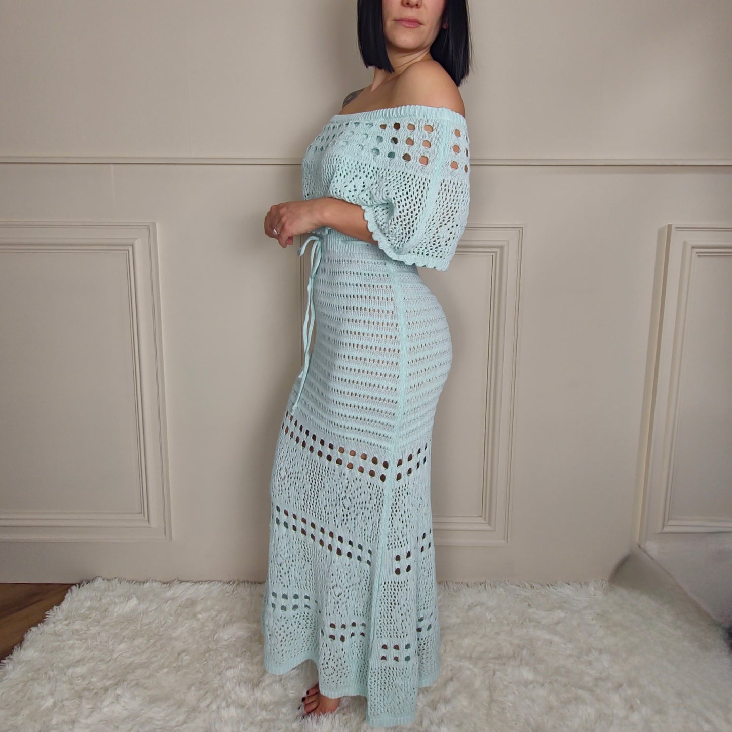 HATTIE - Crochet Overlay Bandeau Maxi Dress