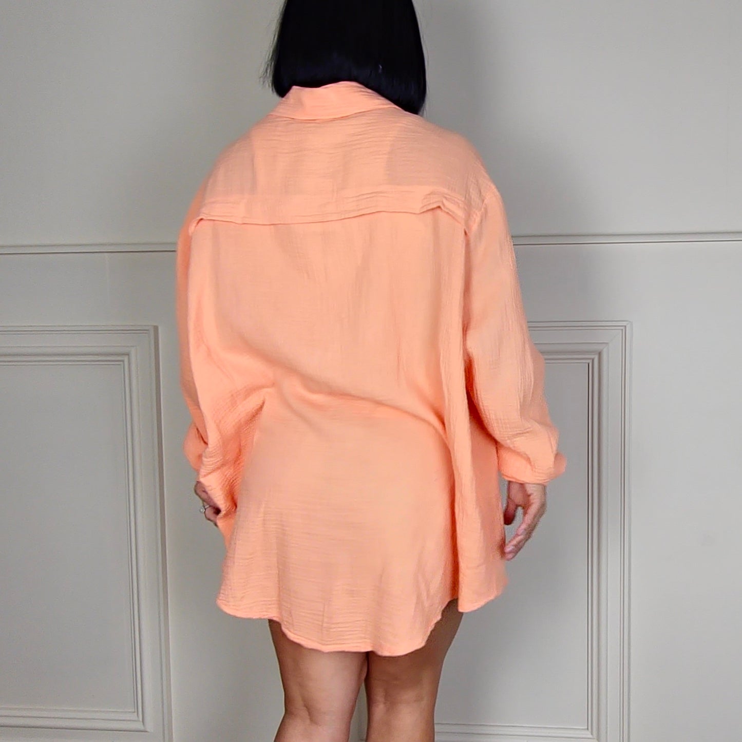 KASIA - Oversized 100% Cotton Shirt Dress Orange