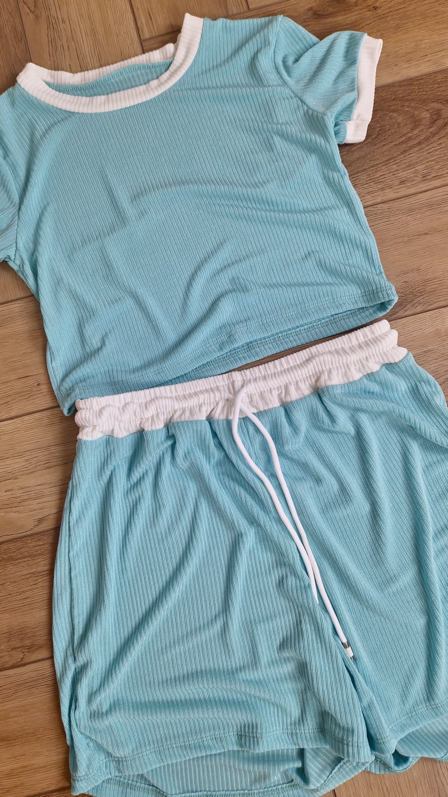 CODY - Contrast Ribbed Top & Short Set Turquoise