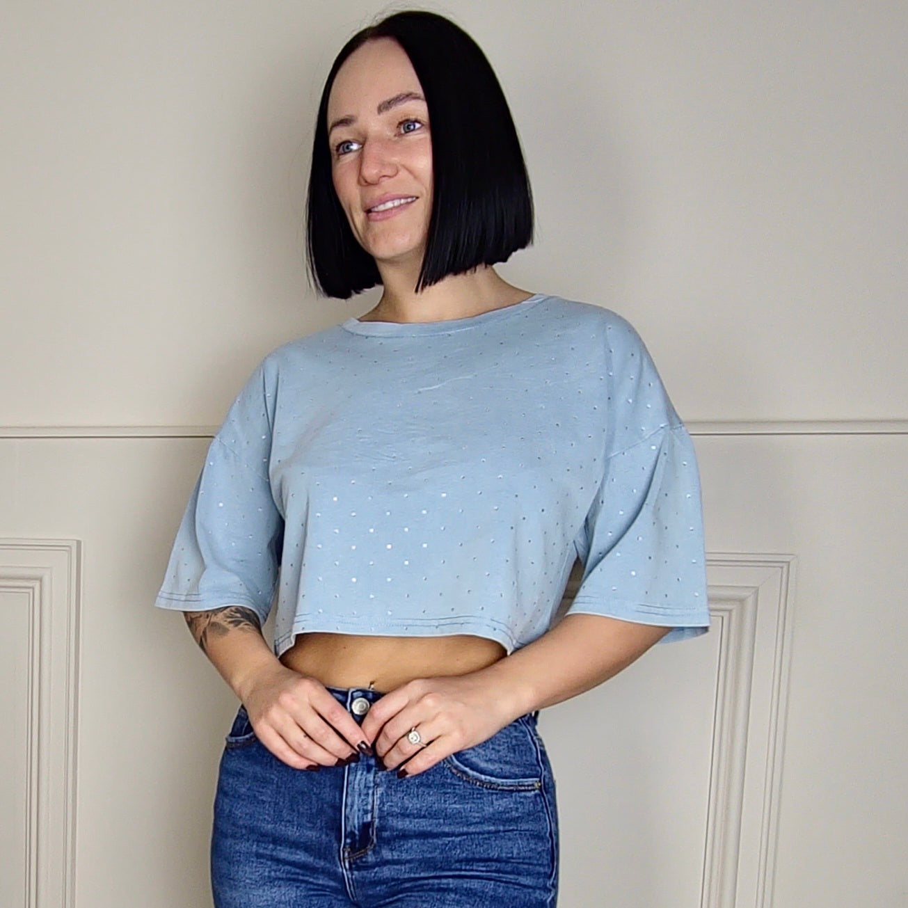 BILLY - Diamanté Studded Crop Top
