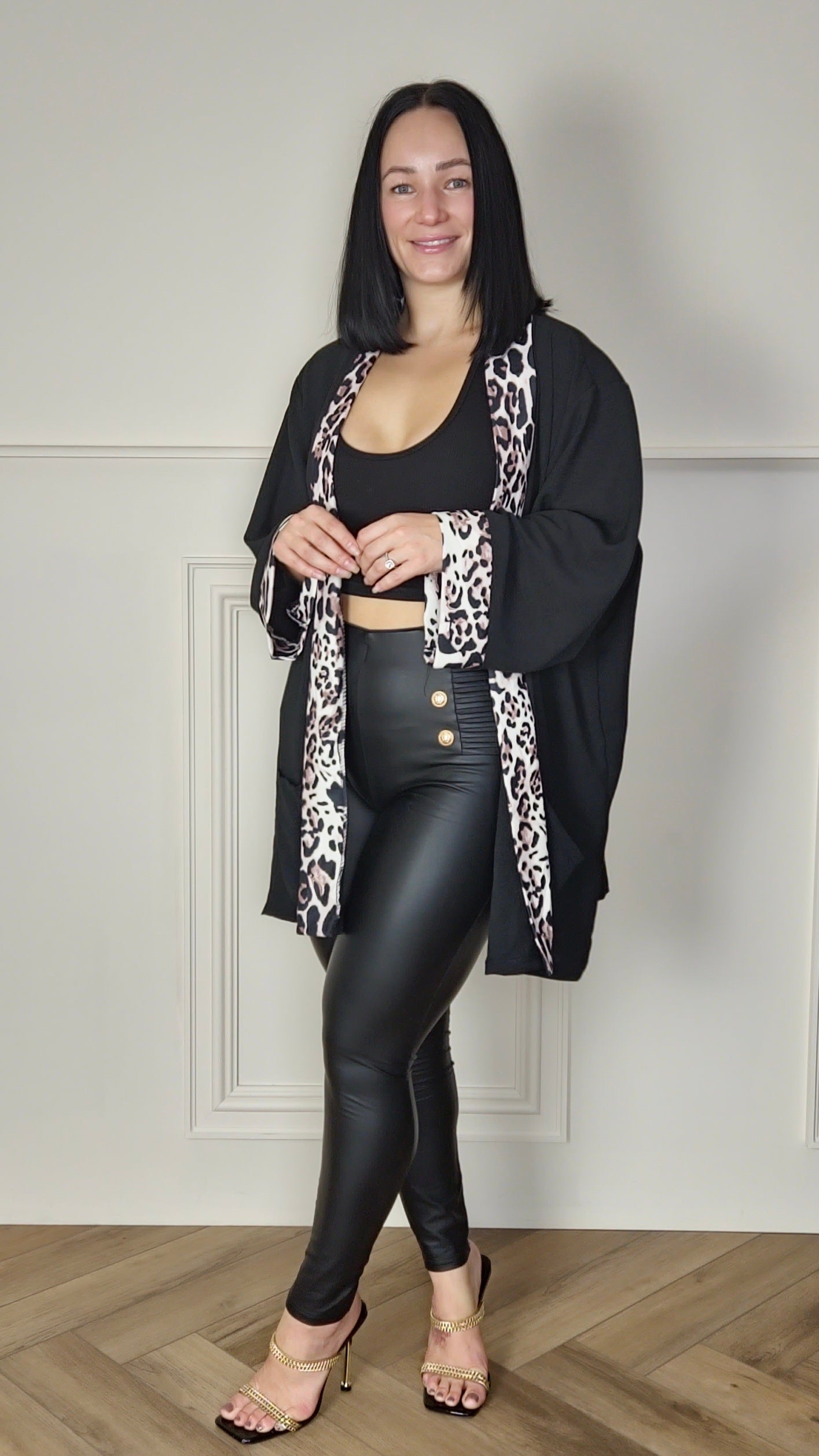 LYNDA - Italian 3/4 Sleeve Open Front Jacket Leopard (Curve)