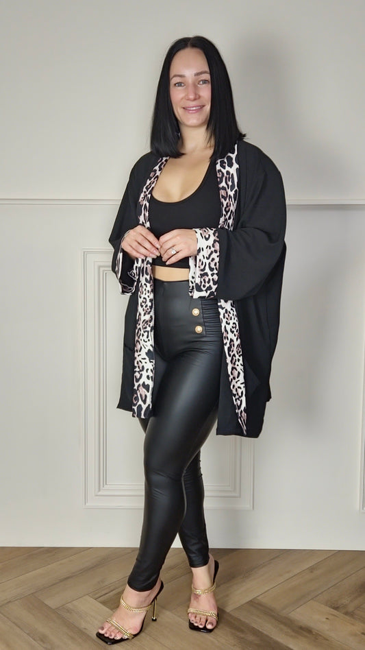 LYNDA - Italian 3/4 Sleeve Open Front Jacket Leopard (Curve)
