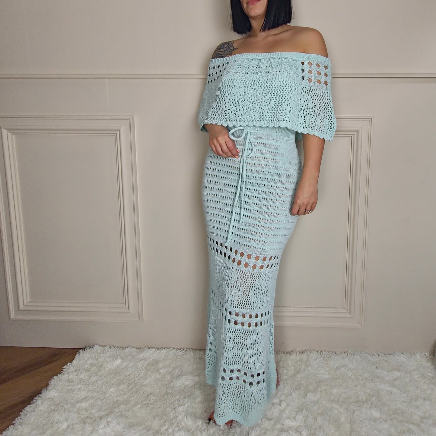 HATTIE - Crochet Overlay Bandeau Maxi Dress