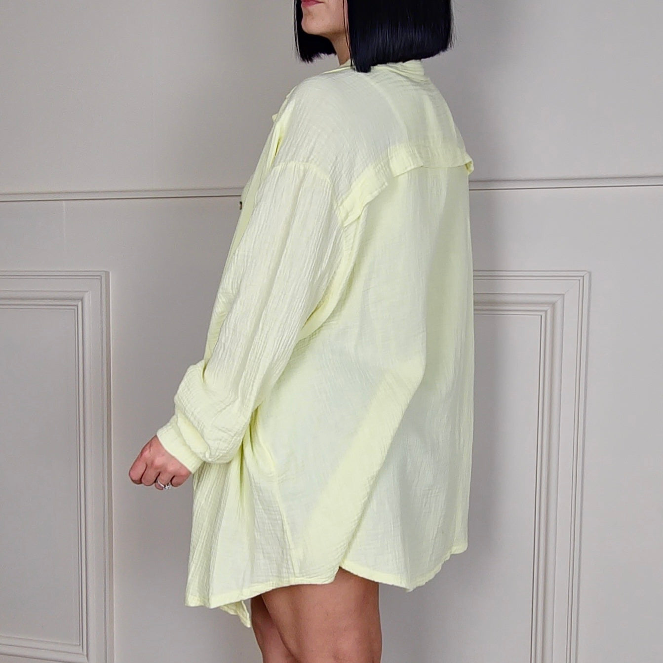 KASIA - Oversized 100% Cotton Shirt Dress Lemon