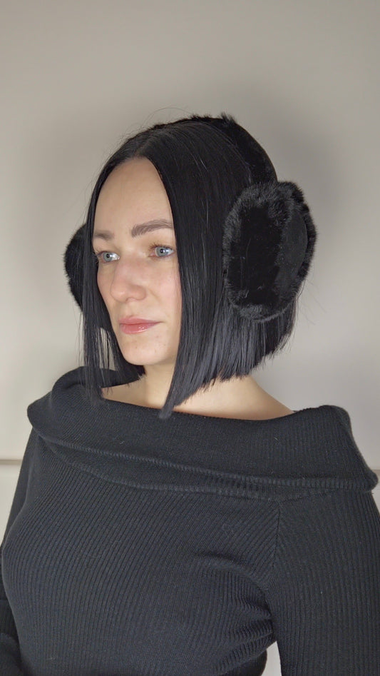 DINA - Faux Suede & Fur Ear Muffs Black