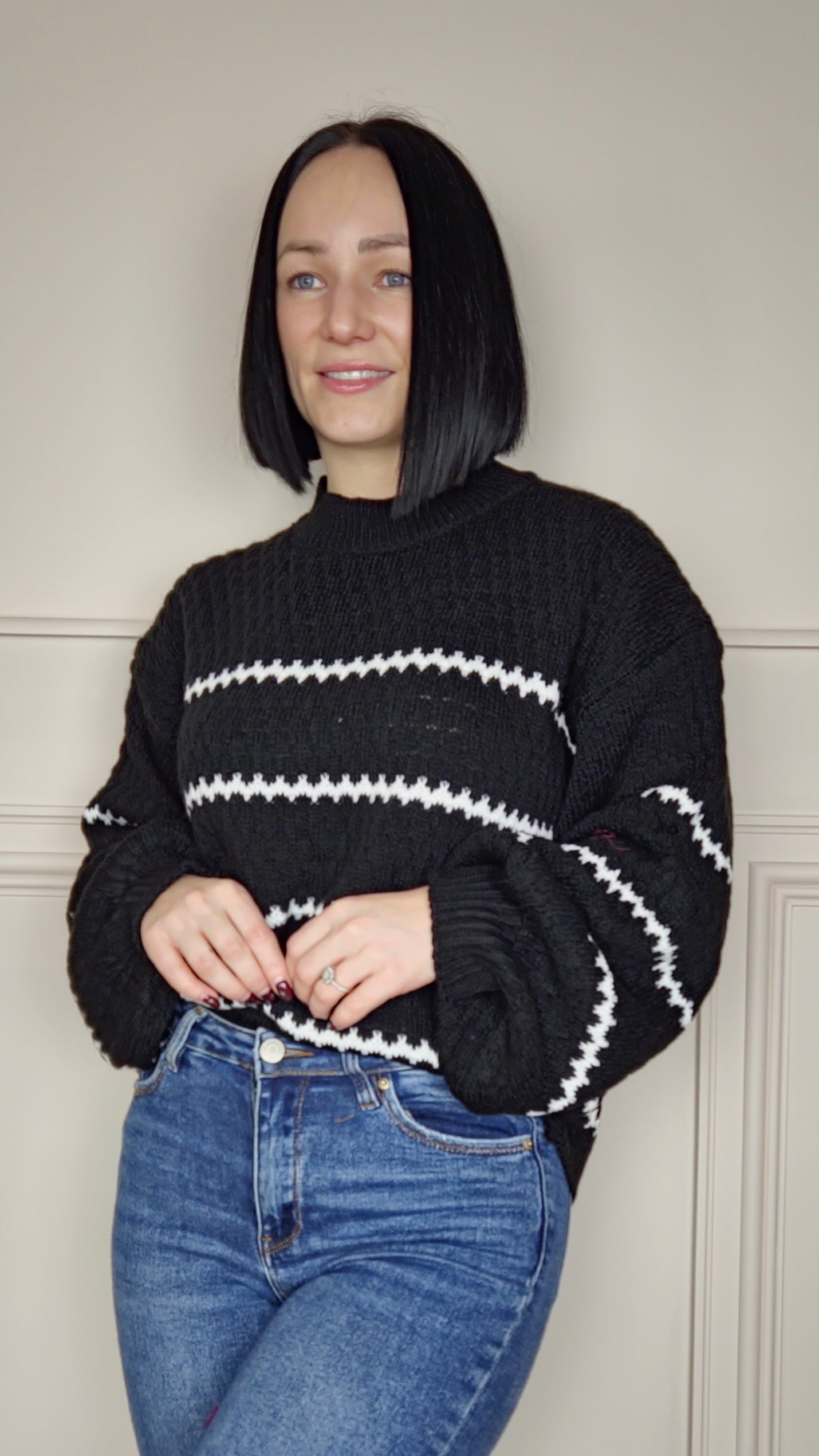 CINDY - Patterned Knitted Jumper Black