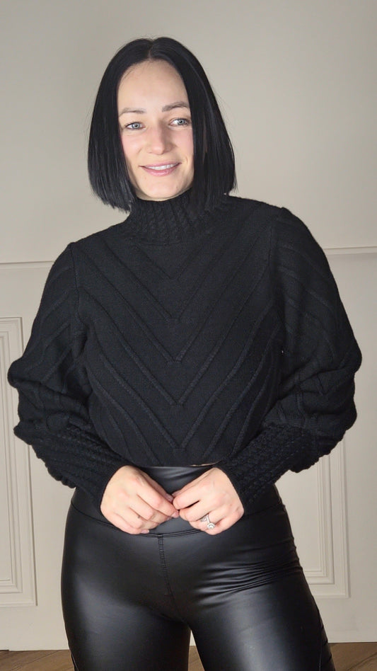 LEELA - High Neck Wool Blend Jumper Black
