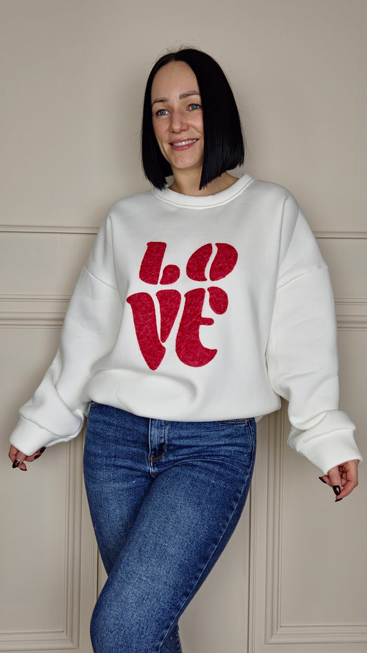 LOVE Graphic Fleece Lined Jumper Wine
