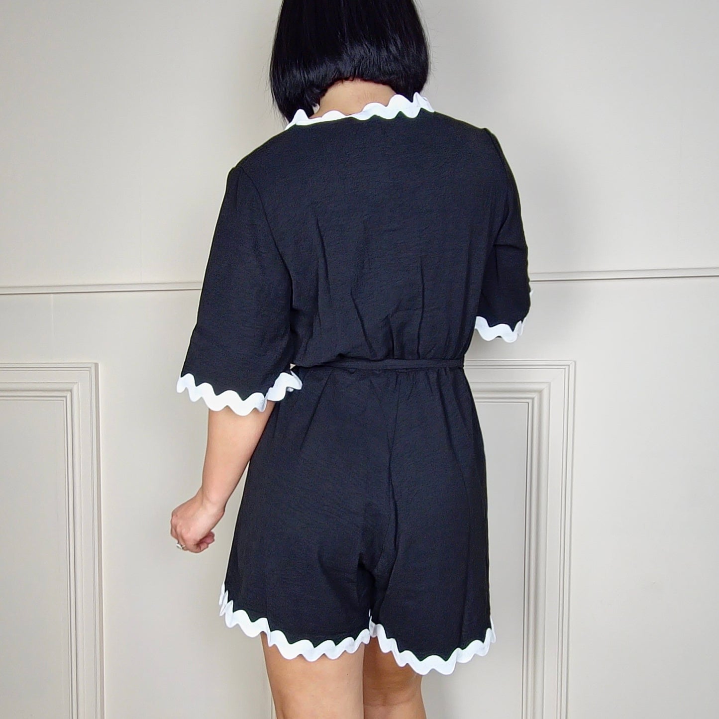 MARA - Front Wrap Contrast Trim Playsuit Black