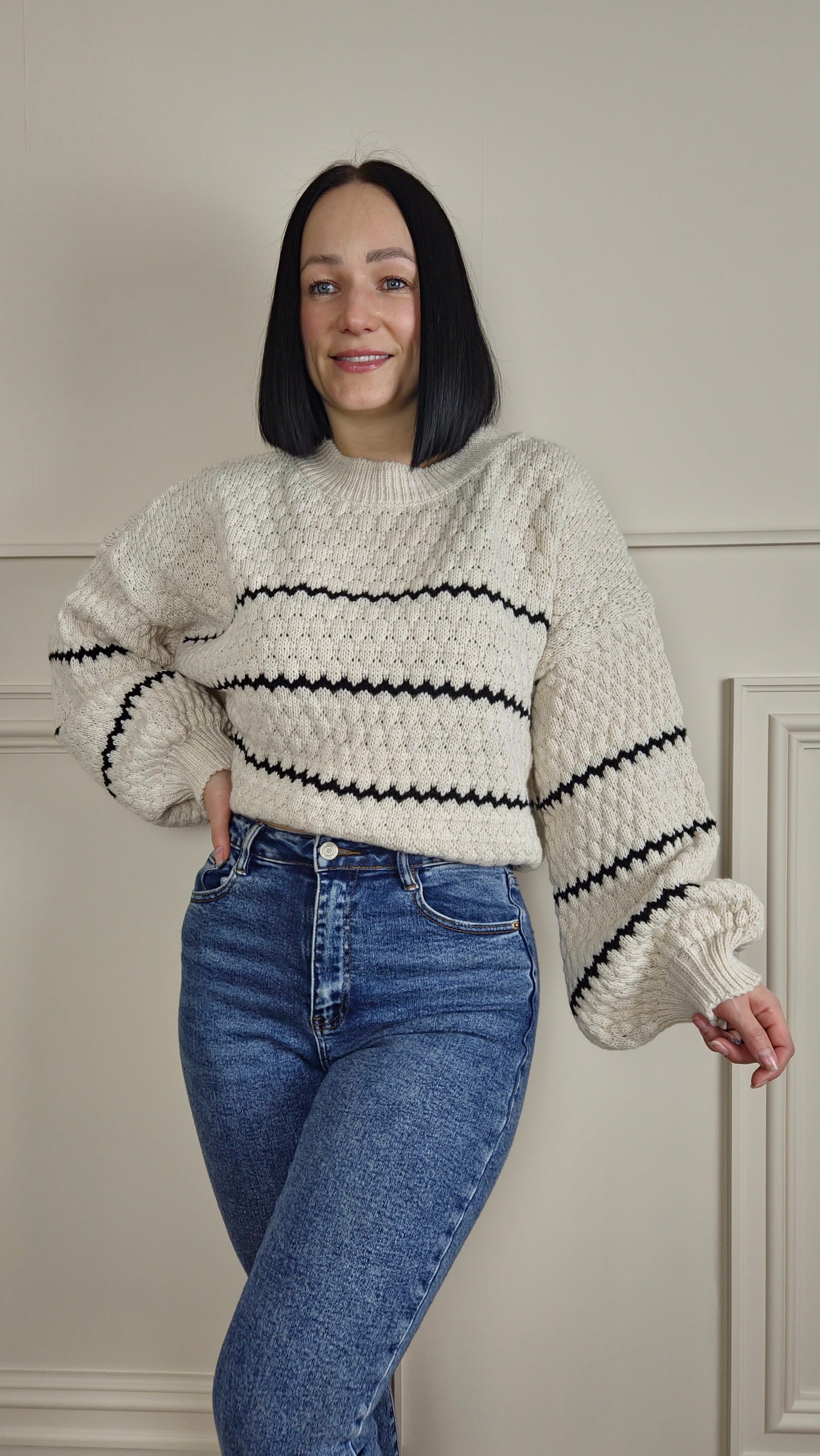 CINDY - Patterned Knitted Jumper Cream