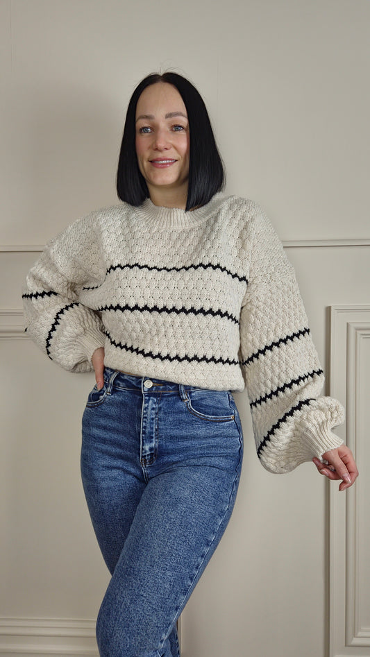 CINDY - Patterned Knitted Jumper Cream