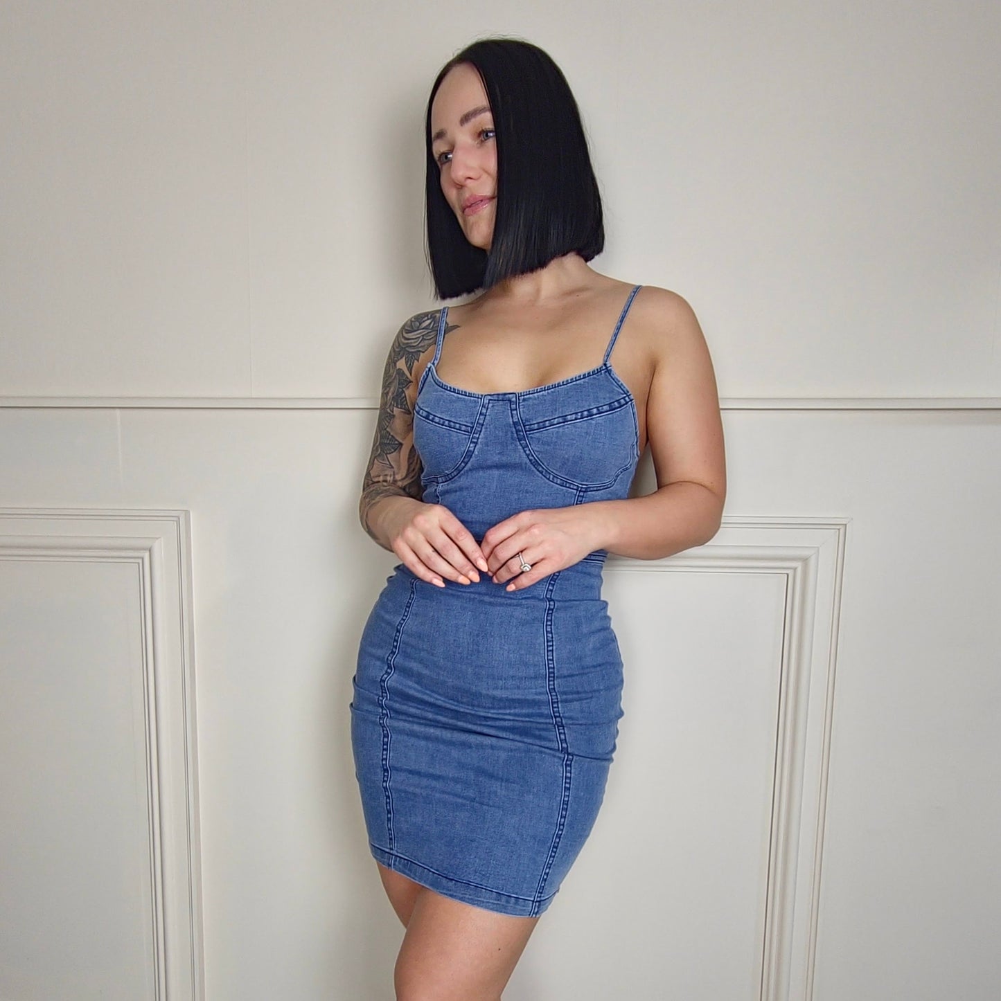 ROSANA - Strappy Denim Mini Dress