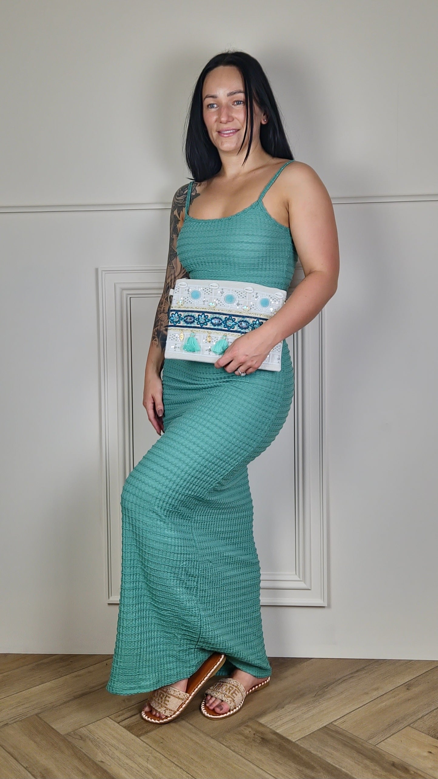 AQUA - Embroided Tassel Clutch Bag