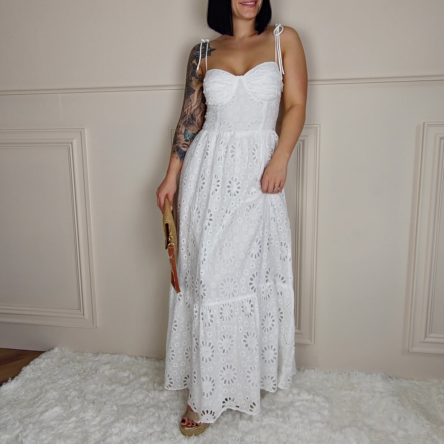 LOLA - Embroidery Anglaise Strappy Maxi Dress
